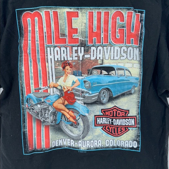 Harley-Davidson Skull Graphic T-Shirt Black Denver Aurora Biker Tee - Picture 5 of 8